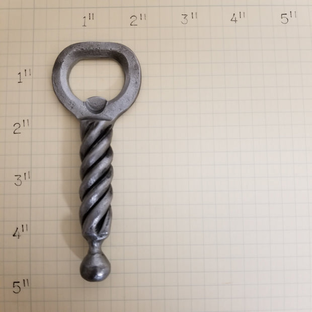 Handcrafted Forged Bottle Opener with Twist Handle and Ball