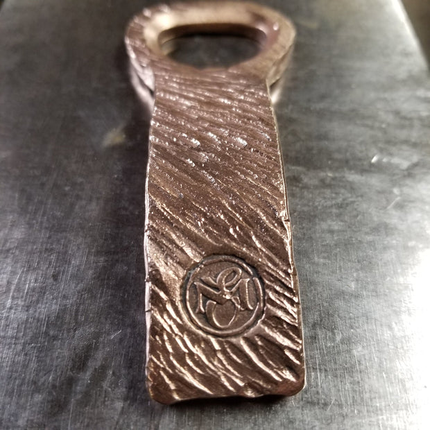 Handcrafted Forged  and Textured Solid Bronze Bottle Opener.