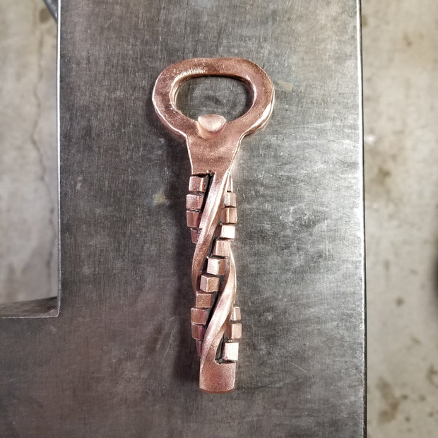 Handcrafted Forged Solid Copper Cubic Twist Bottle Opener