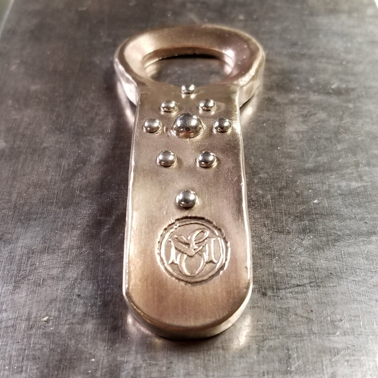 Handcrafted Forged Solid Bronze Bottle Opener with Stainless Steel Pin Work