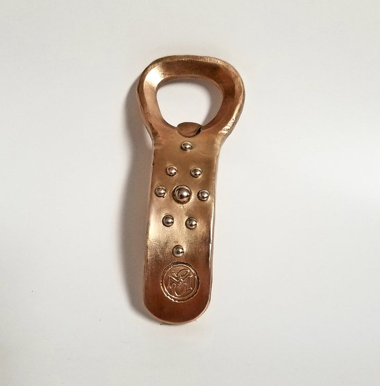 Handcrafted Forged Solid Bronze Bottle Opener with Stainless Steel Pin Work