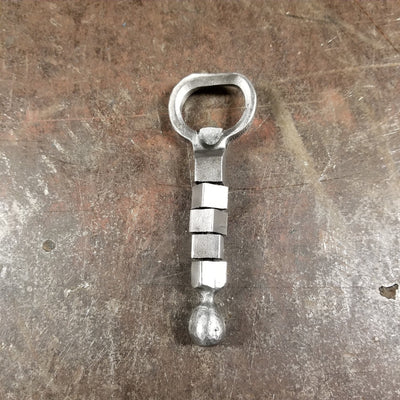 Handcrafted Forged Bottle Opener with Square Twist Handle and Ball